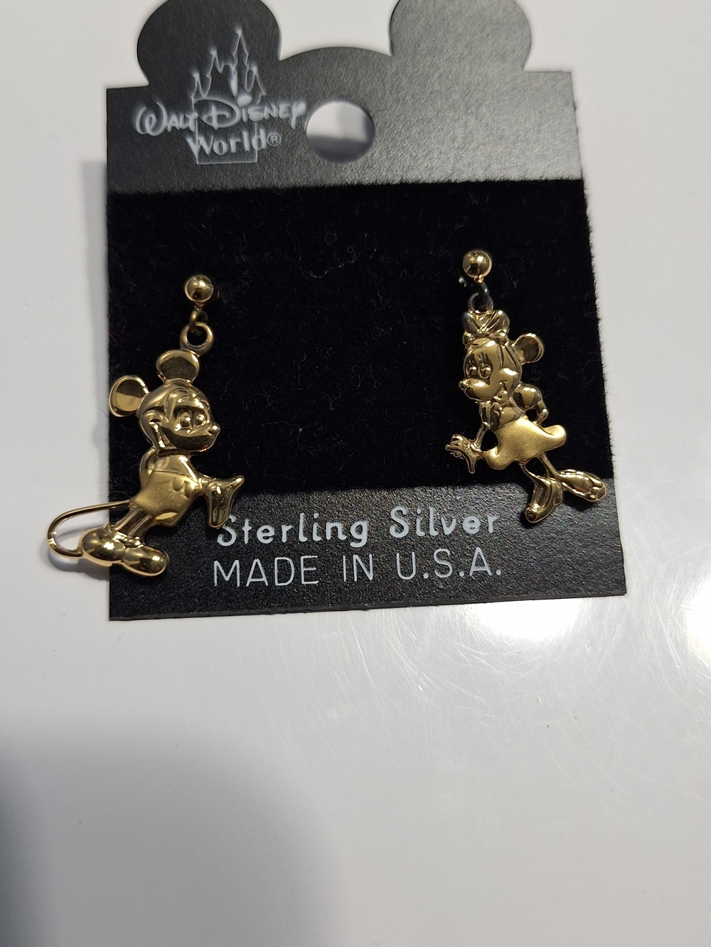 Disney Sterling Silver Gold Tone Mickey & Minnie Earrings